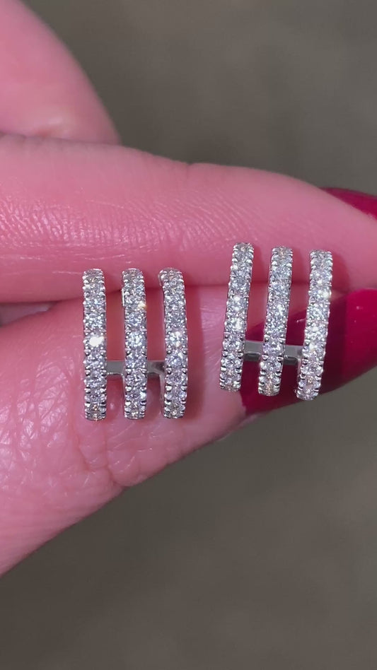 18k gold 0.87CT natural diamond row earring posts
