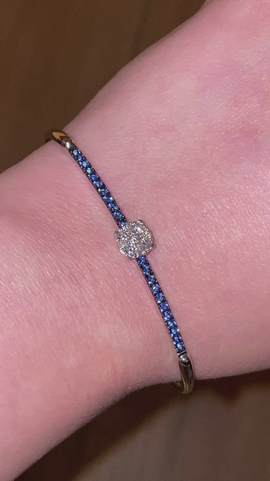 sterling silver natural diamond and blue sapphire bangle