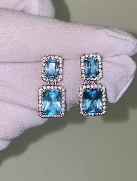18k solid gold natural diamond and blue topaz earring posts