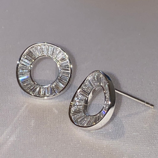 18k solid gold channel set tapper diamond circle earrings (Size 13mm)